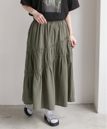 ギャザーデザイン フレアロングスカート