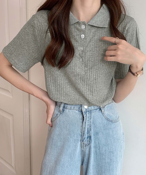 Girly Doll(ガーリードール)の「コットンリブ半袖ポロシャツ(Tシャツ/カットソー・レディース・ブラック/グレー/ベージュ/ブルー/ピンク・L/M)」の20枚目の写真