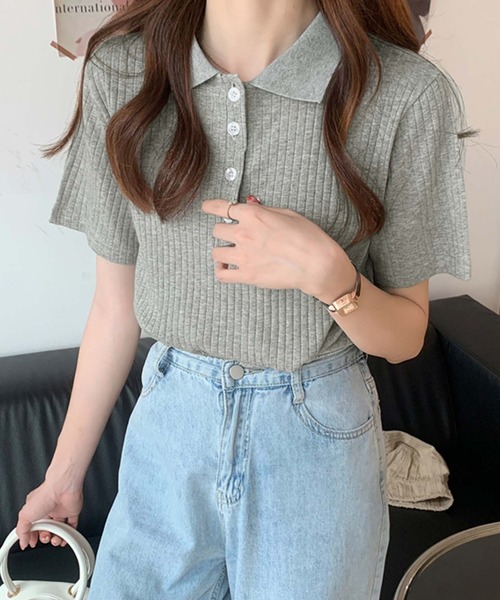Girly Doll(ガーリードール)の「コットンリブ半袖ポロシャツ(Tシャツ/カットソー・レディース・ブラック/グレー/ベージュ/ブルー/ピンク・L/M)」の21枚目の写真