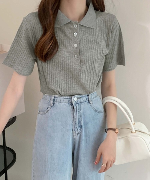 Girly Doll(ガーリードール)の「コットンリブ半袖ポロシャツ(Tシャツ/カットソー・レディース・ブラック/グレー/ベージュ/ブルー/ピンク・L/M)」の22枚目の写真