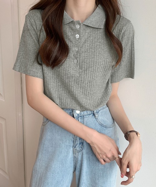Girly Doll(ガーリードール)の「コットンリブ半袖ポロシャツ(Tシャツ/カットソー・レディース・ブラック/グレー/ベージュ/ブルー/ピンク・L/M)」の17枚目の写真