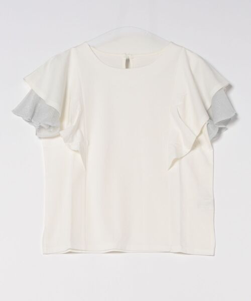 12Twelve Agenda(トゥエルブ アジェンダ)の「ラメチュールフリルスリーブカットソープルオーバー(Tシャツ/カットソー・レディース・イエロー/ネイビー/オフホワイト・M)」の2枚目の写真