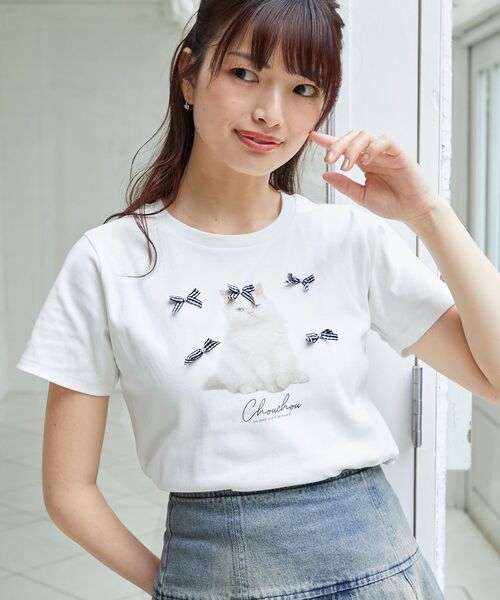 MAJESTIC LEGON（マジェスティックレゴン）の「リボンモチーフTシャツ（Tシャツ/カットソー・レディース・ホワイト系その他/ブラック/オフホワイト/ブラック系その他/ブルー・MEDIUM）」の5枚目の写真