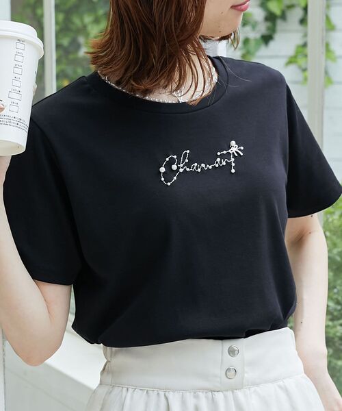 MAJESTIC LEGON（マジェスティックレゴン）の「リボンモチーフTシャツ（Tシャツ/カットソー・レディース・ホワイト系その他/ブラック/オフホワイト/ブラック系その他/ブルー・MEDIUM）」の6枚目の写真