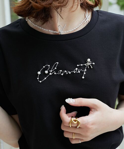 MAJESTIC LEGON（マジェスティックレゴン）の「リボンモチーフTシャツ（Tシャツ/カットソー・レディース・ホワイト系その他/ブラック/オフホワイト/ブラック系その他/ブルー・MEDIUM）」の8枚目の写真