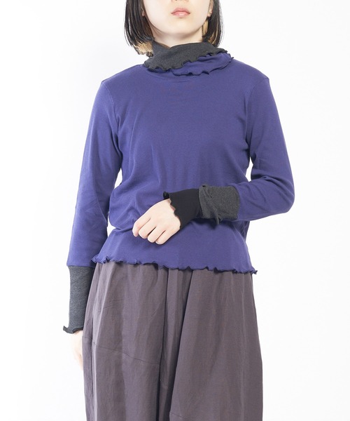 gomme（ゴム）の「40/-テレコ　ダブルＴ（Tシャツ/カットソー・レディース・ブラック/チャコールグレー/トップグレー/パープル・MEDIUM）」の4枚目の写真