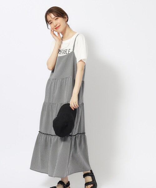 Cutie Blonde（キューティーブロンド）の「◆【洗える/無地/ギンガム】大人ガーリー ティアードキャミワンピース（ワンピース・レディース・ナチュラル/ブラック/ブラック系1・04/03/02）」の10枚目の写真