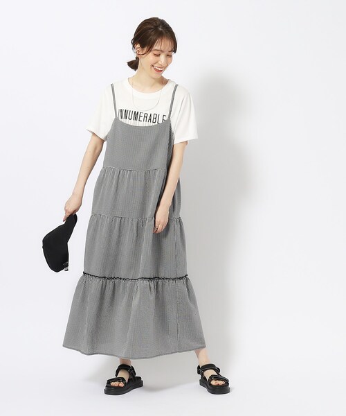 Cutie Blonde（キューティーブロンド）の「◆【洗える/無地/ギンガム】大人ガーリー ティアードキャミワンピース（ワンピース・レディース・ナチュラル/ブラック/ブラック系1・04/03/02）」の8枚目の写真