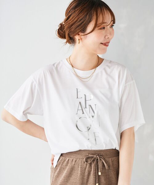 le.coeur blanc(ルクールブラン)の「《手洗い可能》EPANOUIEロゴTシャツ(Tシャツ/カットソー・レディース・オフホワイト/ベージュ/アイボリー/ライトベージュ/モカ・38)」の2枚目の写真