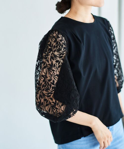 le.coeur blanc（ルクールブラン）の「シアーレースキリカエプルオーバー（Tシャツ/カットソー・レディース・ブラック/オフホワイト・38）」の4枚目の写真