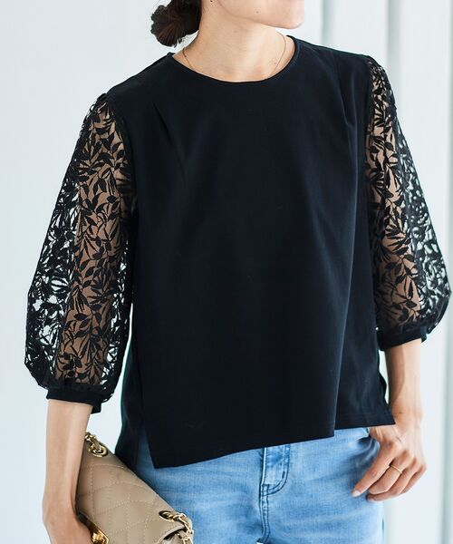 le.coeur blanc（ルクールブラン）の「シアーレースキリカエプルオーバー（Tシャツ/カットソー・レディース・ブラック/オフホワイト・38）」の5枚目の写真