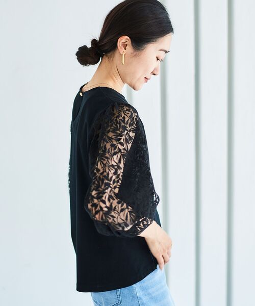 le.coeur blanc（ルクールブラン）の「シアーレースキリカエプルオーバー（Tシャツ/カットソー・レディース・ブラック/オフホワイト・38）」の8枚目の写真