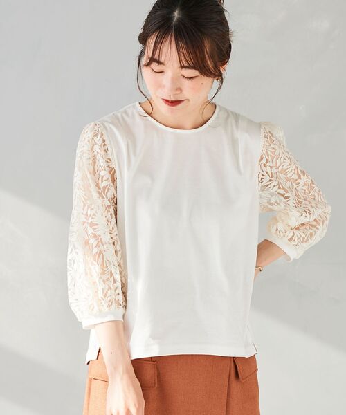 le.coeur blanc（ルクールブラン）の「シアーレースキリカエプルオーバー（Tシャツ/カットソー・レディース・ブラック/オフホワイト・38）」の17枚目の写真