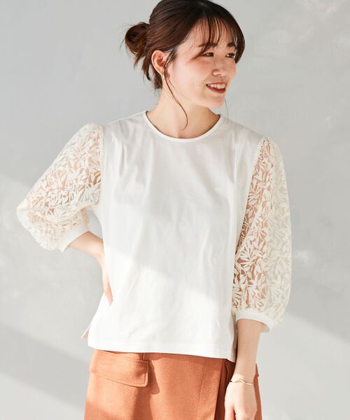 le.coeur blanc（ルクールブラン）の「シアーレースキリカエプルオーバー（Tシャツ/カットソー・レディース・ブラック/オフホワイト・38）」の20枚目の写真