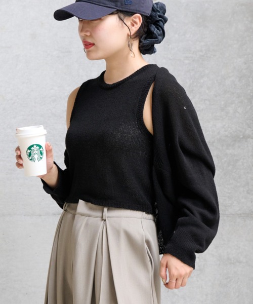 ketty cherie(ケティシェリー)の「2wayリネンミックスニットカーディガンアンサンブル≪手洗い可能≫(ニット/セーター・レディース・ブラック/ブルー・M)」の4枚目の写真