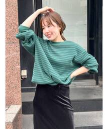 【WEB限定】スリーブボリュームワッフルボーダーロングスリーブTee