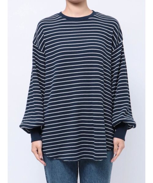 Ungrid(アングリッド)の「【WEB限定】スリーブボリュームワッフルボーダーロングスリーブTee(Tシャツ/カットソー・レディース・ネイビー/グリーン/レッド・FREE)」の18枚目の写真