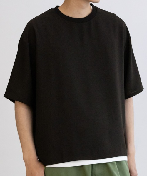 NAVY（ネイビー）の「麻調DRYクルーネックアンサンブル(Tシャツ＋タンクトップ)（Tシャツ/カットソー・メンズ・ブラック/ベージュ・M/L/XL）」の2枚目の写真