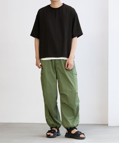 NAVY（ネイビー）の「麻調DRYクルーネックアンサンブル(Tシャツ＋タンクトップ)（Tシャツ/カットソー・メンズ・ブラック/ベージュ・M/L/XL）」の3枚目の写真