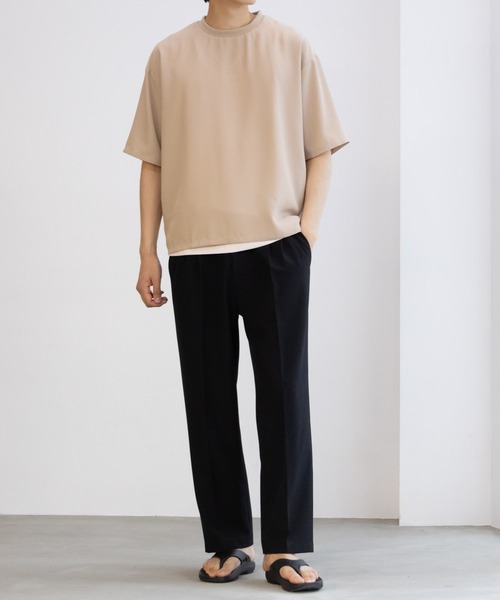 NAVY（ネイビー）の「麻調DRYクルーネックアンサンブル(Tシャツ＋タンクトップ)（Tシャツ/カットソー・メンズ・ブラック/ベージュ・M/L/XL）」の4枚目の写真