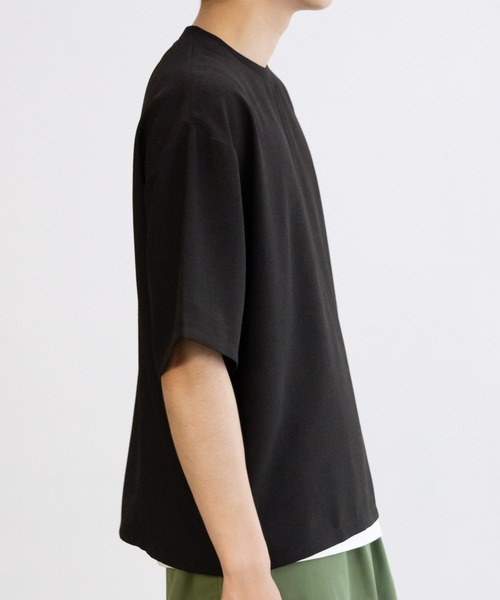 NAVY（ネイビー）の「麻調DRYクルーネックアンサンブル(Tシャツ＋タンクトップ)（Tシャツ/カットソー・メンズ・ブラック/ベージュ・M/L/XL）」の5枚目の写真