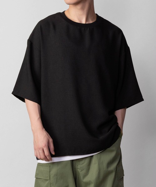 NAVY（ネイビー）の「麻調DRYクルーネックアンサンブル(Tシャツ＋タンクトップ)（Tシャツ/カットソー・メンズ・ブラック/ベージュ・M/L/XL）」の7枚目の写真