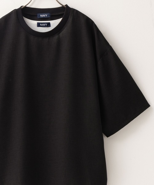 NAVY（ネイビー）の「麻調DRYクルーネックアンサンブル(Tシャツ＋タンクトップ)（Tシャツ/カットソー・メンズ・ブラック/ベージュ・M/L/XL）」の10枚目の写真