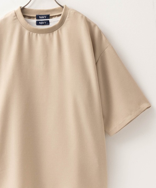 NAVY（ネイビー）の「麻調DRYクルーネックアンサンブル(Tシャツ＋タンクトップ)（Tシャツ/カットソー・メンズ・ブラック/ベージュ・M/L/XL）」の12枚目の写真