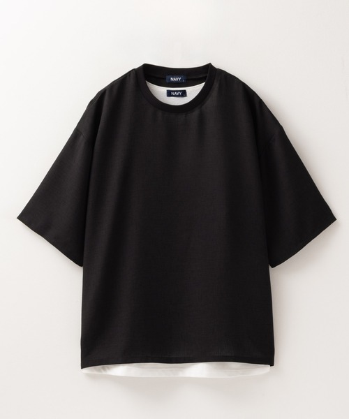 NAVY（ネイビー）の「麻調DRYクルーネックアンサンブル(Tシャツ＋タンクトップ)（Tシャツ/カットソー・メンズ・ブラック/ベージュ・M/L/XL）」の14枚目の写真