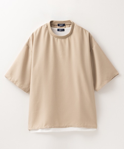 NAVY（ネイビー）の「麻調DRYクルーネックアンサンブル(Tシャツ＋タンクトップ)（Tシャツ/カットソー・メンズ・ブラック/ベージュ・M/L/XL）」の16枚目の写真