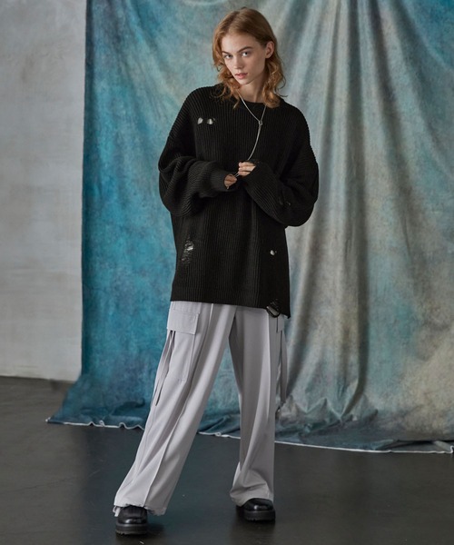 SERACE（セラス）の「【SERACE】Loose silhouette crash damage knit / ルーズシルエットクラッシュダメージニット（ニット/セーター・メンズ・ホワイト/ブラック・M/L）」の15枚目の写真