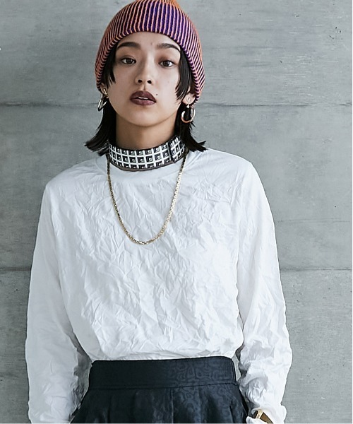 GEVS.(ジェイヴィス)の「 しわ加工クルーネックカットソープルオーバー <大きいサイズ有>GEVS.(Tシャツ/カットソー・レディース・カーキ/オフホワイト/ブラック・LL/L/M/5L/4L/3L)」の14枚目の写真