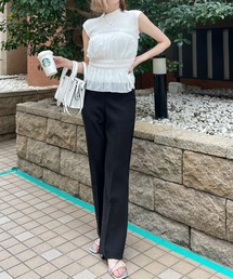 ストレッチセミフレアパンツ [美脚シルエット スタイルアップ 脚長 オフィスカジュアルにも]≪2024AW新作≫