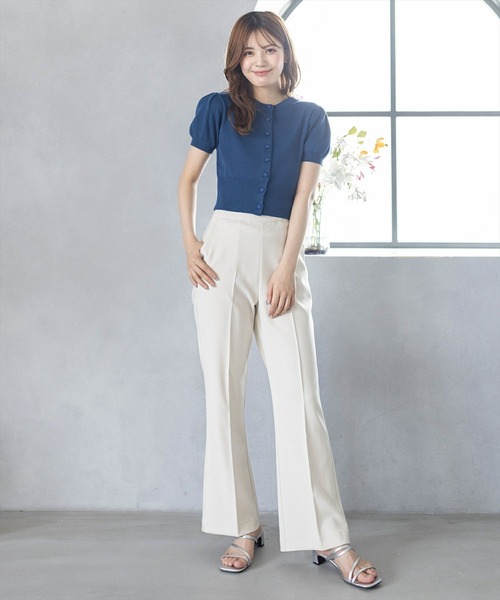 clear（クリア）の「ストレッチセミフレアパンツ [美脚シルエット スタイルアップ 脚長 オフィスカジュアルにも]≪2024AW新作≫（スラックス・レディース・ブラック/アイボリー・M/S）」の12枚目の写真