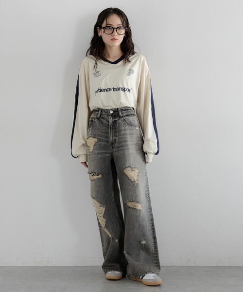 RAGEBLUE（レイジブルー）の「ヴィンテージライク/ダメージオーバーダイデニム（デニムパンツ・レディース・ブルー/ブラック・FREE/LARGE）」の3枚目の写真