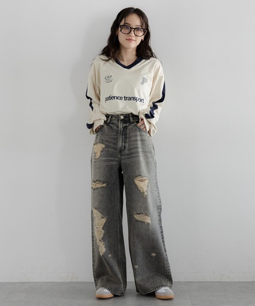 RAGEBLUE（レイジブルー）の「ヴィンテージライク/ダメージオーバーダイデニム（デニムパンツ・レディース・ブルー/ブラック・FREE/LARGE）」の4枚目の写真