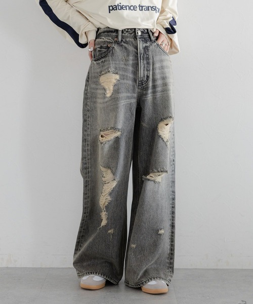 RAGEBLUE（レイジブルー）の「ヴィンテージライク/ダメージオーバーダイデニム（デニムパンツ・レディース・ブルー/ブラック・FREE/LARGE）」の5枚目の写真