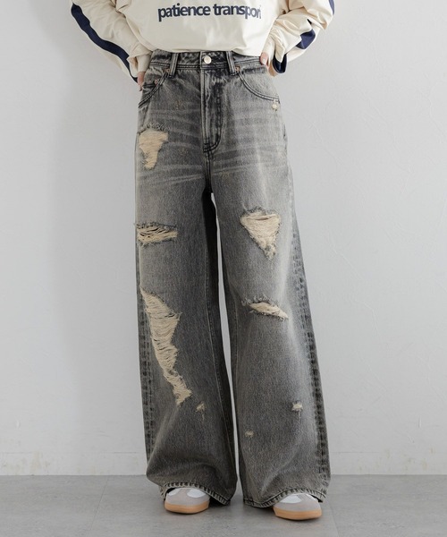 RAGEBLUE（レイジブルー）の「ヴィンテージライク/ダメージオーバーダイデニム（デニムパンツ・レディース・ブルー/ブラック・FREE/LARGE）」の6枚目の写真