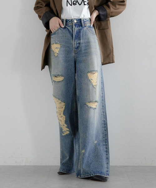 RAGEBLUE（レイジブルー）の「ヴィンテージライク/ダメージオーバーダイデニム（デニムパンツ・レディース・ブルー/ブラック・FREE/LARGE）」の11枚目の写真