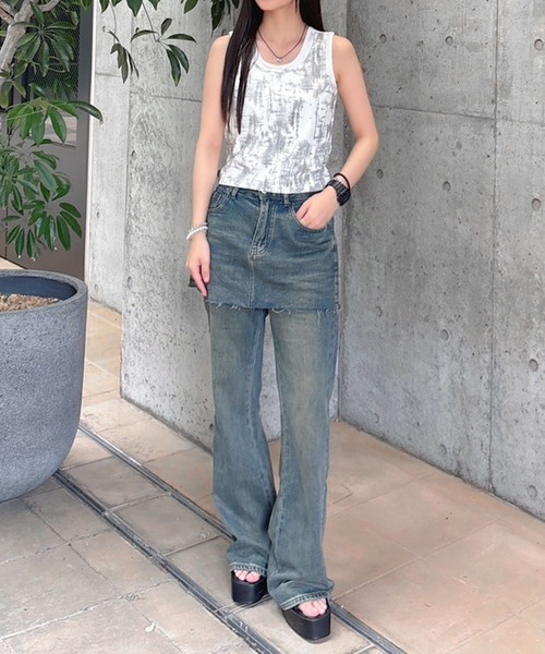 ENVYM(アンビー)の「スカートレイヤードデニム(デニムパンツ・レディース・サックスブルー/ブルー・SMALL/MEDIUM)」の9枚目の写真