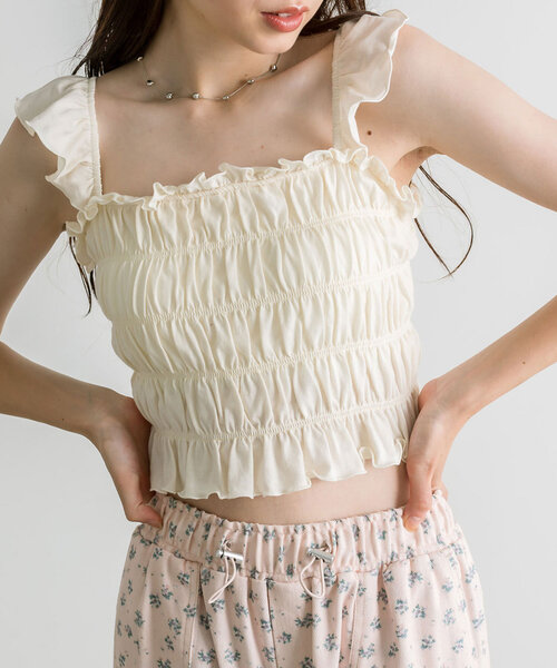 OLIVE des OLIVE（オリーブデオリーブ）の「シャーリングキャミソール（キャミソール・レディース・オフホワイト/ブラック/ピンク/チェック・FREE）」の22枚目の写真