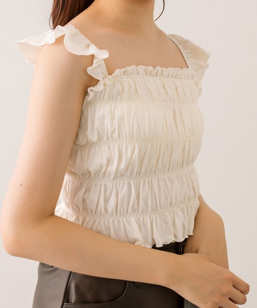 OLIVE des OLIVE（オリーブデオリーブ）の「シャーリングキャミソール（キャミソール・レディース・オフホワイト/ブラック/ピンク/チェック・FREE）」の16枚目の写真