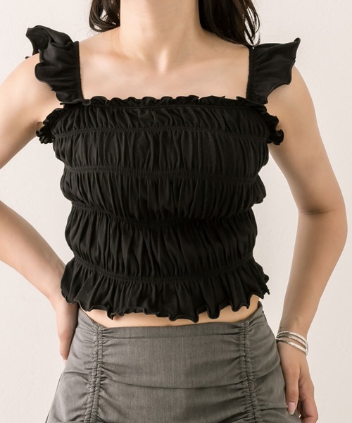 OLIVE des OLIVE（オリーブデオリーブ）の「シャーリングキャミソール（キャミソール・レディース・オフホワイト/ブラック/ピンク/チェック・FREE）」の15枚目の写真