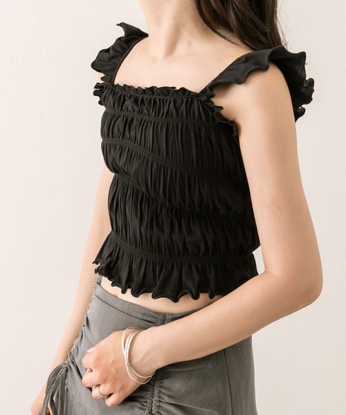 OLIVE des OLIVE（オリーブデオリーブ）の「シャーリングキャミソール（キャミソール・レディース・オフホワイト/ブラック/ピンク/チェック・FREE）」の14枚目の写真