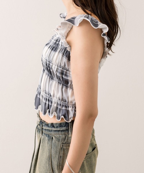 OLIVE des OLIVE（オリーブデオリーブ）の「シャーリングキャミソール（キャミソール・レディース・オフホワイト/ブラック/ピンク/チェック・FREE）」の10枚目の写真