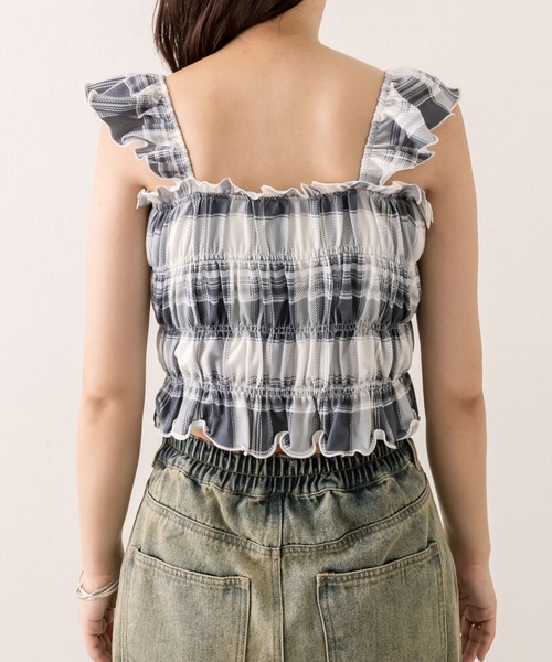 OLIVE des OLIVE（オリーブデオリーブ）の「シャーリングキャミソール（キャミソール・レディース・オフホワイト/ブラック/ピンク/チェック・FREE）」の9枚目の写真