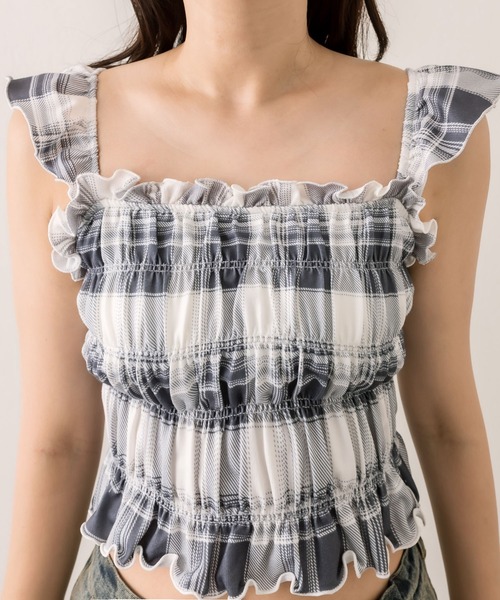 OLIVE des OLIVE（オリーブデオリーブ）の「シャーリングキャミソール（キャミソール・レディース・オフホワイト/ブラック/ピンク/チェック・FREE）」の7枚目の写真