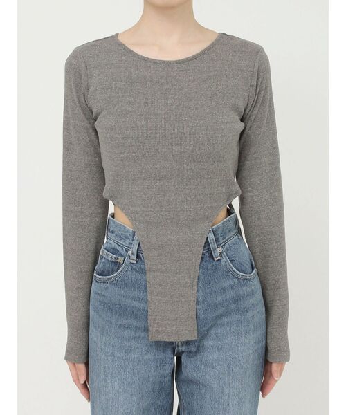 セール】バックオープンストラップリブトップス（Tシャツ