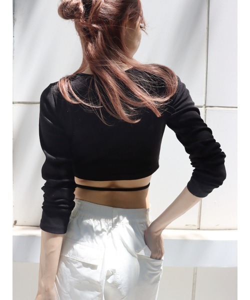 EVRIS（エヴリス）の「バックオープンストラップリブトップス（Tシャツ/カットソー・レディース・ブラック/グレー/ホワイト/モカ・FREE）」の8枚目の写真