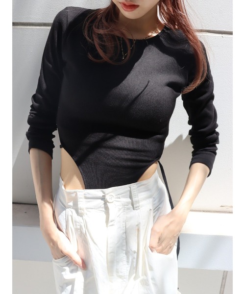 EVRIS（エヴリス）の「バックオープンストラップリブトップス（Tシャツ/カットソー・レディース・ブラック/グレー/ホワイト/モカ・FREE）」の7枚目の写真